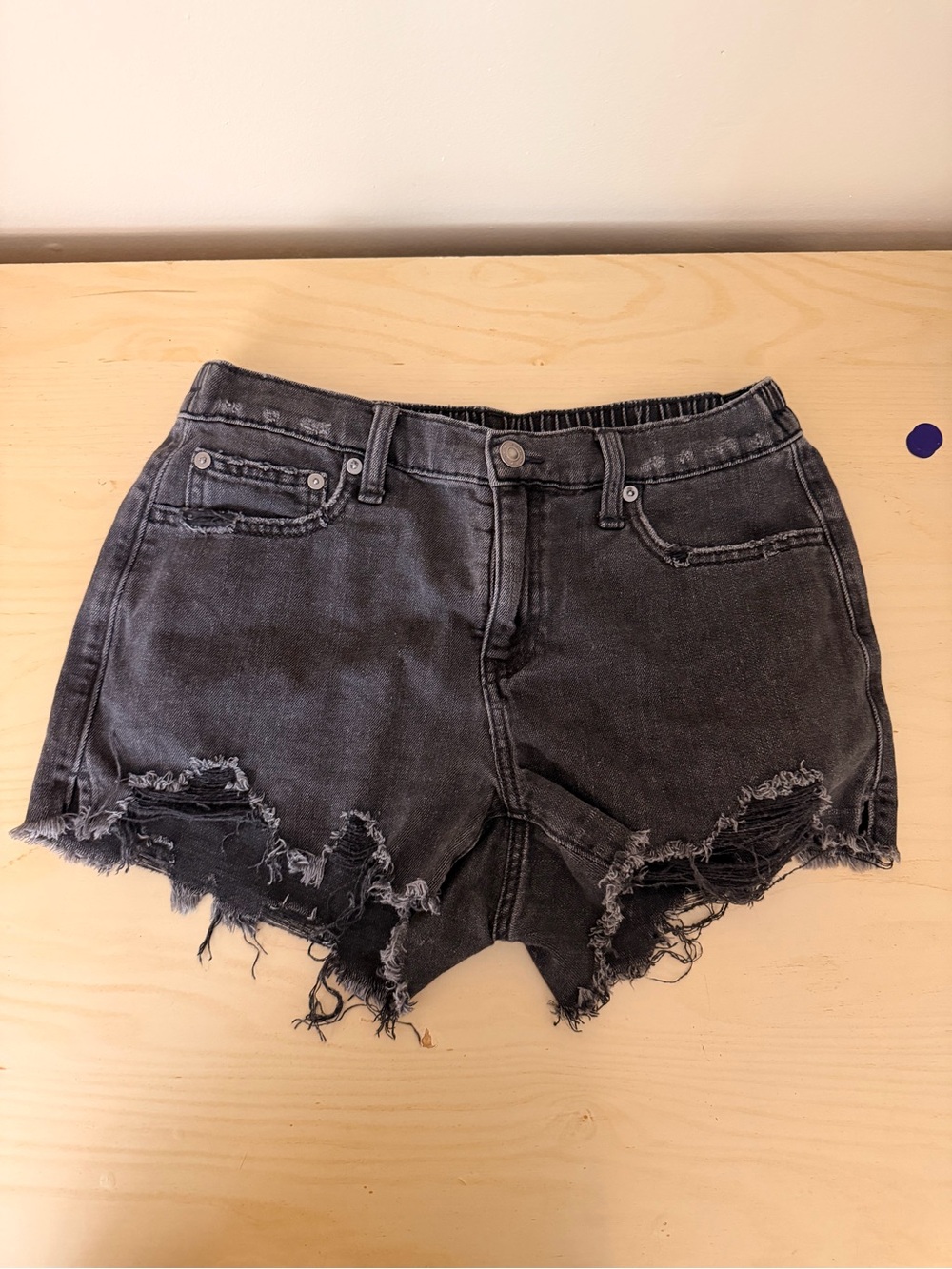 aerie Black Distressed High-Rise Denim Shorts